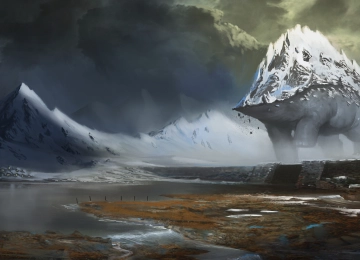 奇幻艺术 风景 雪 冬天 山 生物 虚构的生物  电脑壁纸 4K壁纸  4485x2245