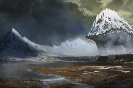 奇幻艺术 风景 雪 冬天 山 生物 虚构的生物  电脑壁纸 4K壁纸 4485x2245
