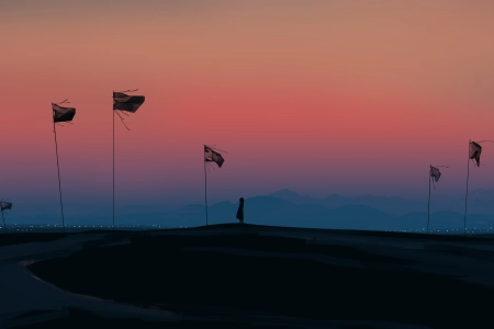 优雅 数字艺术 艺术品 插图 数字 绘画 抽象 宽屏 超宽 风景 日落 剪影 山脉 天空 4K壁纸 5640x2400