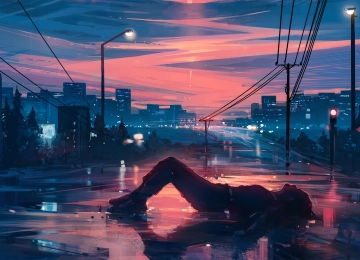 AI艺术 电线 电线杆 路灯  电脑壁纸 4K壁纸  3840x2160