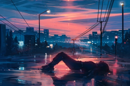 AI艺术 电线 电线杆 路灯  电脑壁纸 4K壁纸 3840x2160