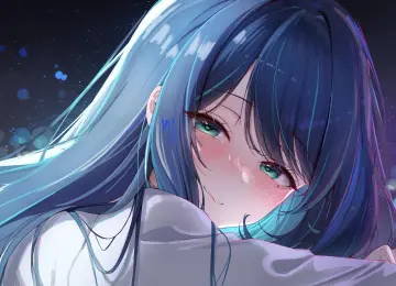 丁香 长发 微笑 蓝眼睛 动漫 黑川茜 动漫 女孩 脸红 特写 4K壁纸  4459x2388