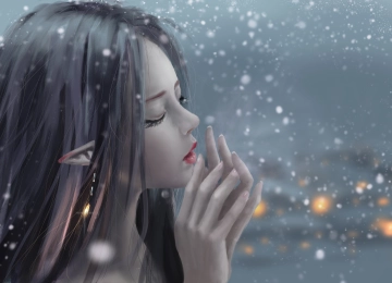 伊迪亚 凯 精灵 夜 雪 画 4K壁纸  4000x2657