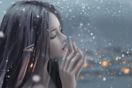 伊迪亚 凯 精灵 夜 雪 画 4K壁纸 4000x2657