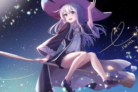 女巫 动漫 动漫女孩 伊莱娜 帽子 扫帚  电脑壁纸 4K壁纸 4000x3000