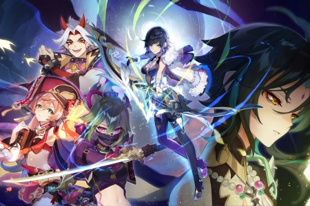 绿发 电子游戏 角色 男孩 原神 燕飞 叶兰 牛角 紫色眼睛 黄色眼睛 少女 4K壁纸 3840x2160