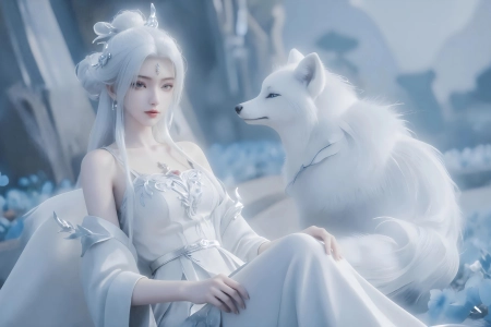 白发 美女 白狐 唯美 古风 玄幻 幻想 4K壁纸 3840x2280