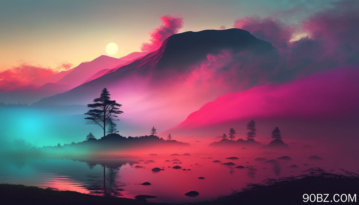艺术 薄雾 早晨 日出 风景 山脉 湖泊 自然 倒影 4K壁纸