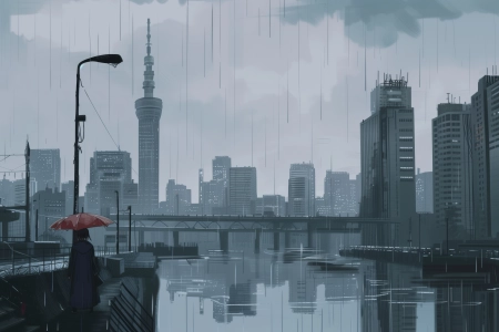 插图 城市 天际线 雨 电脑壁纸 4K壁纸 5824x3264