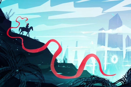 战士 插图 风景 山脉 AI艺术 极简主义 青色  4K壁纸 4000x2259