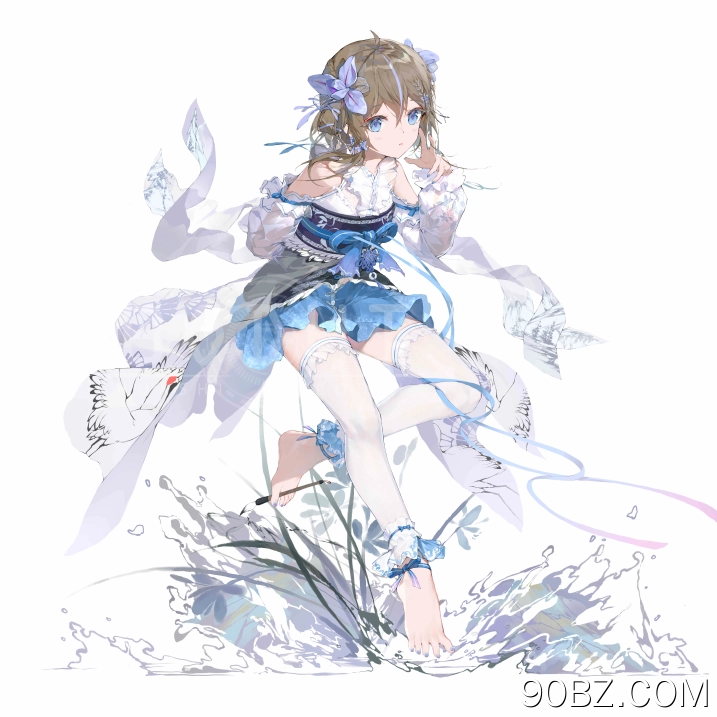 菩提 蓝眼睛 脚 动漫 女孩 长袜 白色背景 极简主义 手机壁纸 4K壁纸