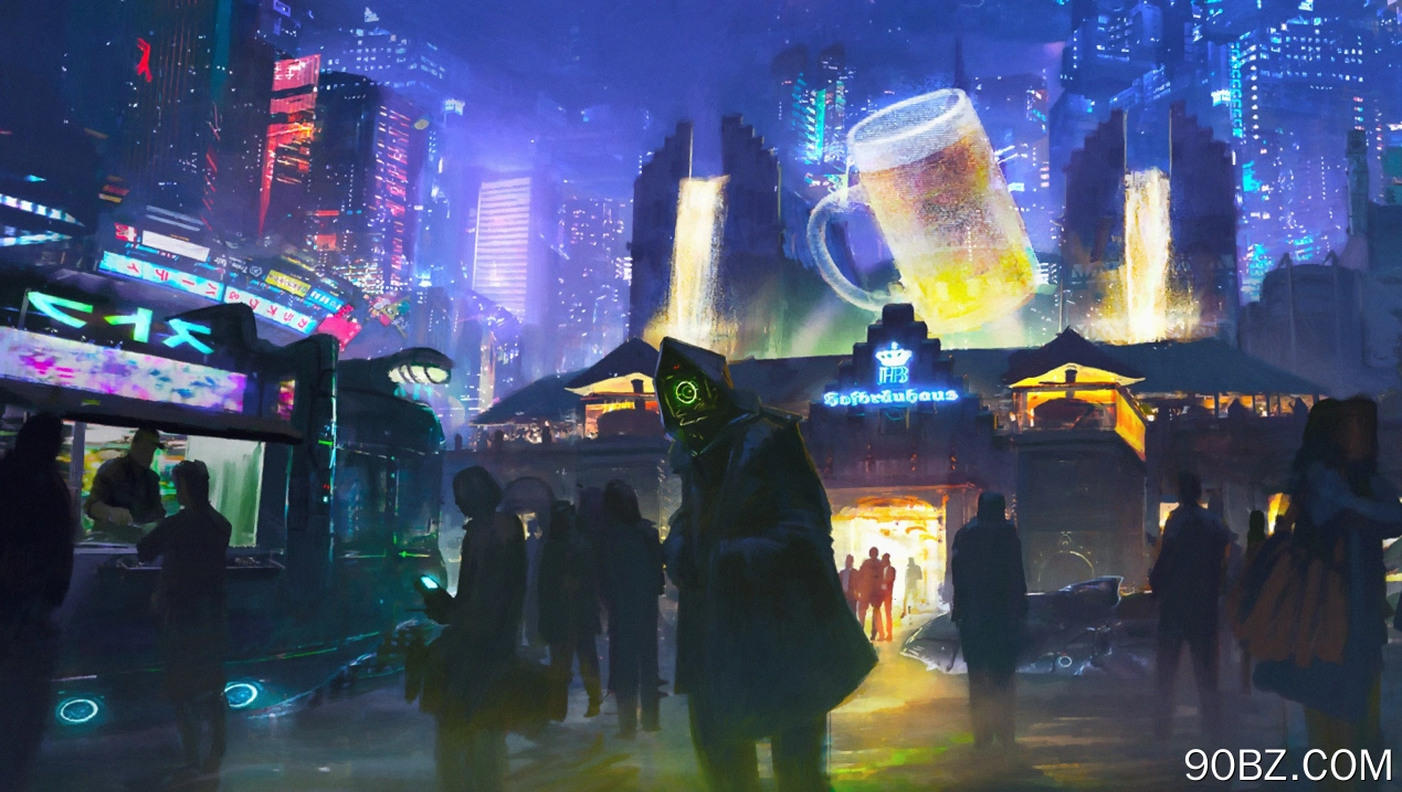 人物 AI艺术 插图 素描 绘画 环境 未来主义 城市 网络 数码城 赛博朋克 霓虹灯 灯光 建筑 摩天大楼 塔楼 夜晚 机器人 啤酒 4K壁纸