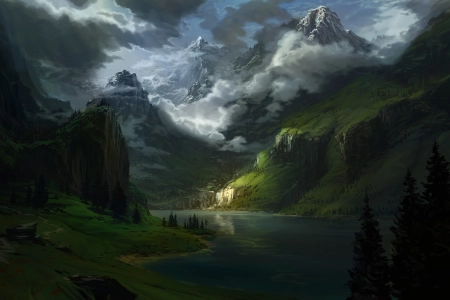 概念艺术 风景 自然 山脉 水 树 云 艺术状态  电脑壁纸 4K壁纸 3840x2400