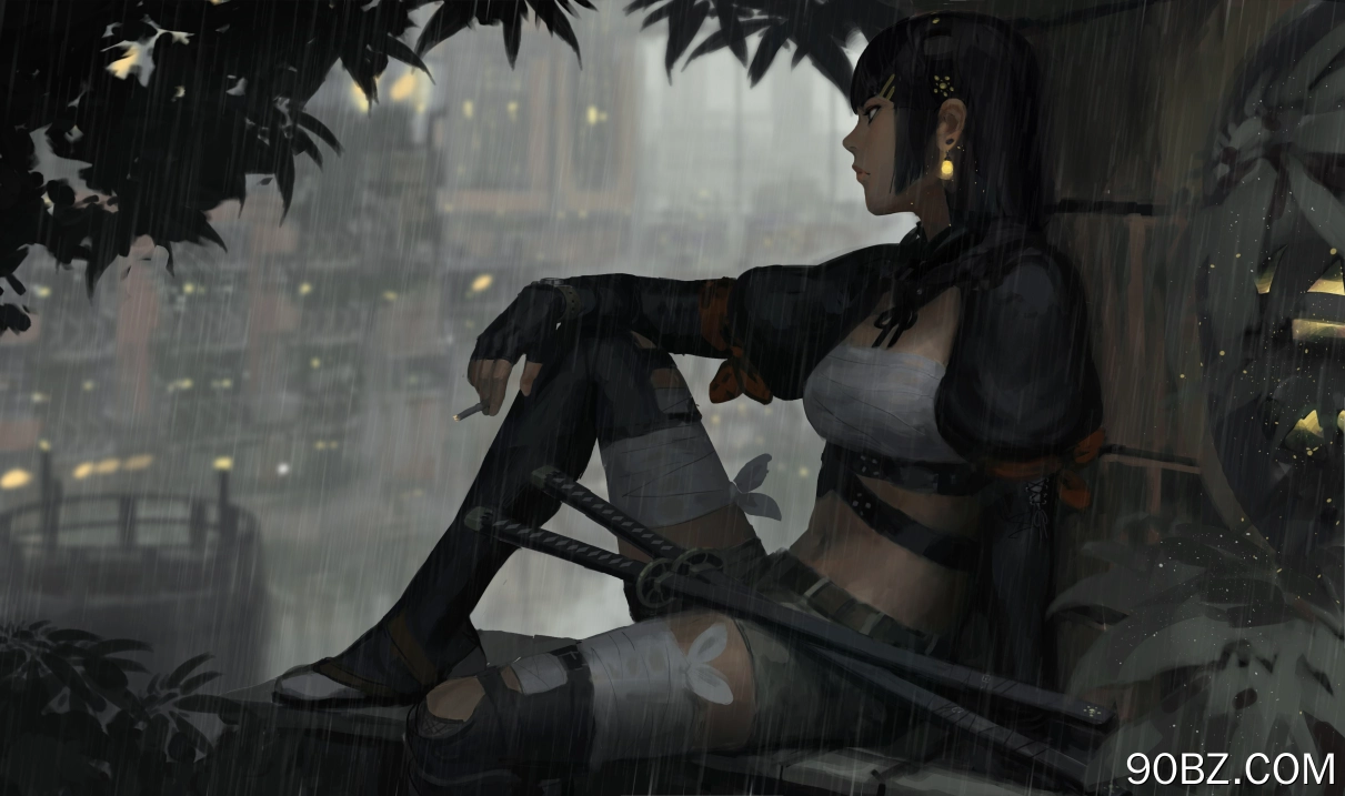 原创 人物 女人 虚构人物 奇幻 女孩 素描 雨 香烟 概念艺术 4K壁纸