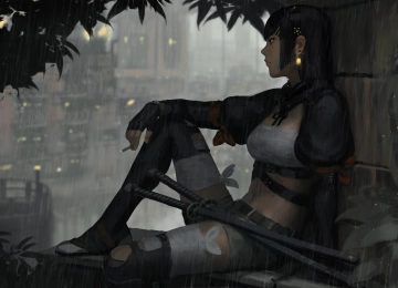 原创 人物 女人 虚构人物 奇幻 女孩 素描 雨 香烟 概念艺术 4K壁纸  6699x3966