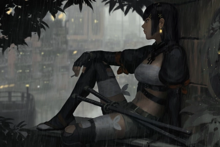 原创 人物 女人 虚构人物 奇幻 女孩 素描 雨 香烟 概念艺术 4K壁纸 6699x3966
