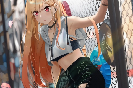 动漫女孩 北川马林 玩偶 滑板 栅栏 衣领  电脑壁纸 4K壁纸 6183x5504