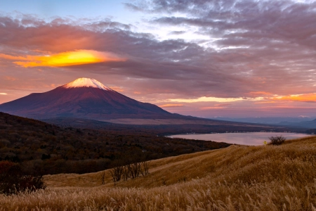 自然 景观 树木 草 田野 云 天空 水 湖泊 山脉 雪山 早晨 山中湖 4K壁纸 3840x2160