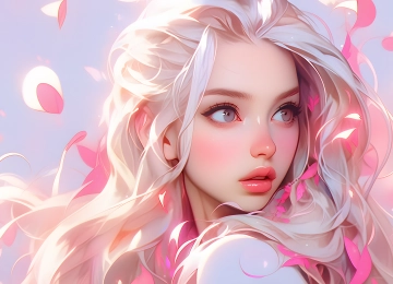 女人 长发 白发 灰色 眼睛  艺术 花瓣  电脑壁纸 4K壁纸  3840x2160