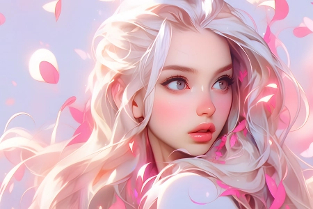 女人 长发 白发 灰色 眼睛  艺术 花瓣  电脑壁纸 4K壁纸 3840x2160