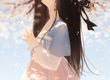 韩孝珠 闭眼 花 动漫 女孩 花瓣 手机壁纸 4K壁纸  4320x7680