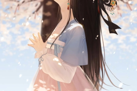 韩孝珠 闭眼 花 动漫 女孩 花瓣 手机壁纸 4K壁纸 4320x7680