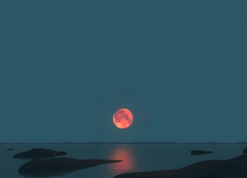 月光 海洋 自然 水 天空 红月 满月 4K壁纸  3840x2160
