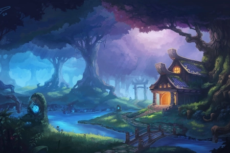 魔兽世界 AI艺术 数字绘画 桥梁 森林 溪流 灰谷 游戏CG艺术  电脑壁纸 4K壁纸 5155x2900