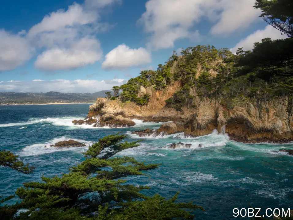 风景 海岸 悬崖 海 森林 柏树 云 自然 电脑壁纸 4K壁纸