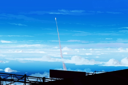 优雅 AI艺术 插图 素描 云彩 火箭 发射 4K壁纸 5640x2400
