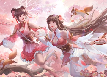 游戏 角色 女孩 国风 粉色 长发 萝莉 梅花 动物 电脑壁纸 4K壁纸  7669x3700