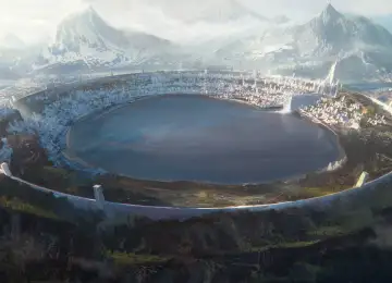 AI艺术 城市 梦幻建筑 梦幻艺术 山脉  电脑壁纸 4K壁纸  3840x2160