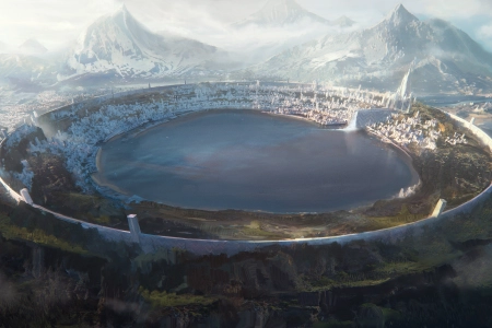 AI艺术 城市 梦幻建筑 梦幻艺术 山脉  电脑壁纸 4K壁纸 3840x2160