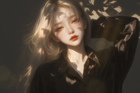 暗色系 动漫 少女 长发 黑色衣服 光斑 酷 4K壁纸 3840x2160