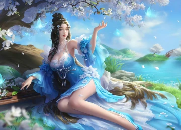 女人 电子游戏角色 亚洲 水 电子游戏艺术 鲜花 电子游戏 花瓣 树木 电脑壁纸 4K壁纸  5000x2442