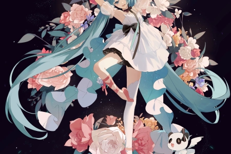 长发 动漫 女孩 花 连衣裙 手机壁纸 4K壁纸 4092x5787