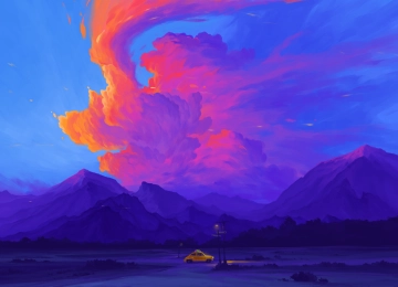 数字艺术 艺术品 插图 风景 自然 山 云 车辆 车 签名 场 电脑壁纸 4K壁纸  3840x2160