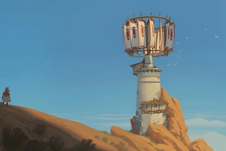 站立 磨坊 鸟类 天空 数字 艺术品 风车 阳光 4K壁纸 3840x2160