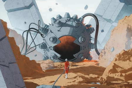 宇航员 AI艺术 插图 沙子 沙漠 科幻小说 宇航服 环境 4K壁纸 3840x2160