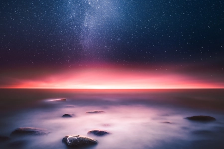 自然 风景 摄影 星星 星空 海水 岩石 天空 4K壁纸 4950x2785