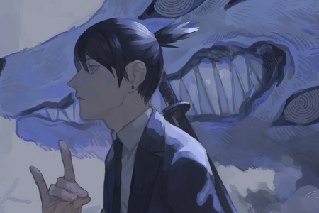 眼睛 电锯人 黑发 手势 生物 动漫男孩 魔鬼  电脑壁纸 4K壁纸 3840x2160