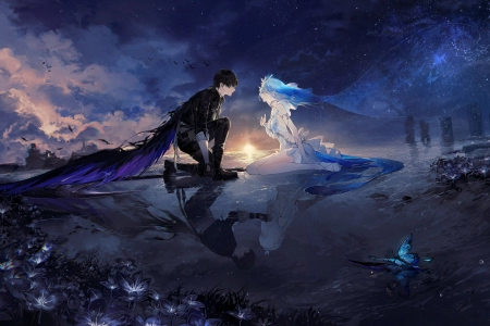 情侣 呼啸之浪 海岸守护者 动漫 女孩 电子游戏 艺术 蝴蝶 4K壁纸 4096x2329