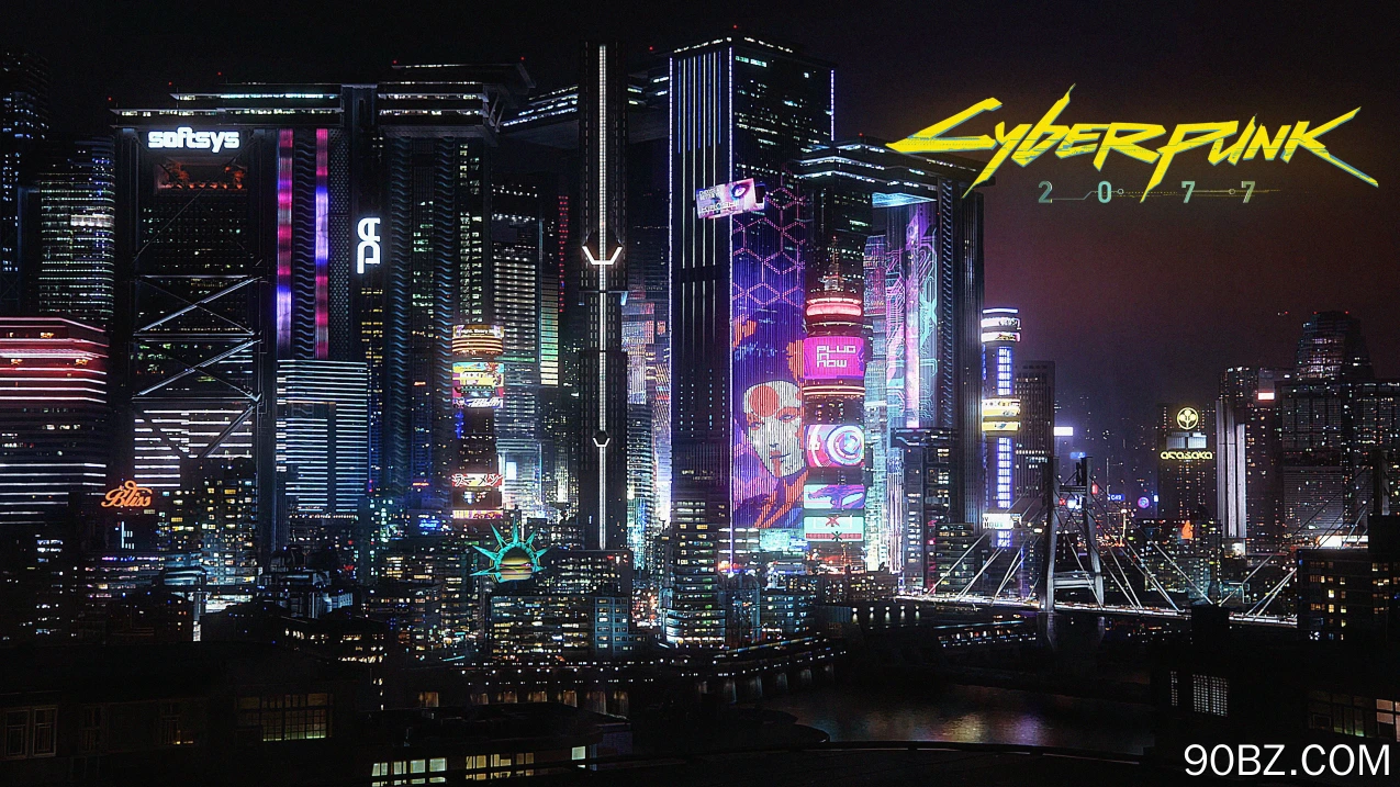 赛博朋克 电子游戏 城市 夜晚 城市灯光 霓虹灯 桥梁 4K壁纸