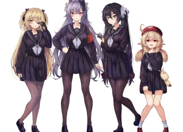 长发 女性团体 动漫女孩 连裤袜 校服 电脑壁纸 4K壁纸  3921x3071