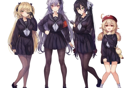 长发 女性团体 动漫女孩 连裤袜 校服 电脑壁纸 4K壁纸 3921x3071