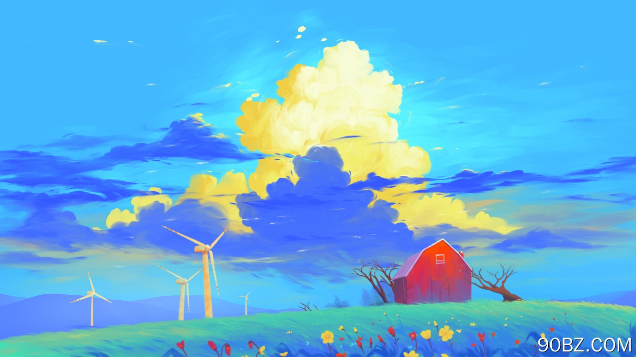 数字艺术 艺术品 插图 风景 自然 多彩 云 田野 树木 鲜花 植物 电脑壁纸 4K壁纸