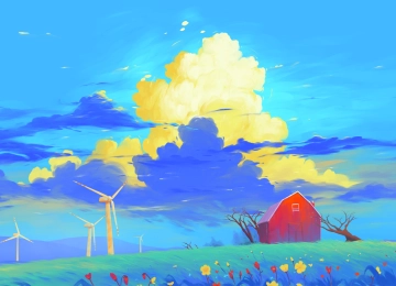 数字艺术 艺术品 插图 风景 自然 多彩 云 田野 树木 鲜花 植物 电脑壁纸 4K壁纸  3840x2160