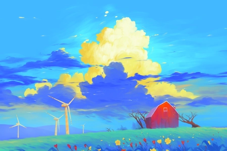 数字艺术 艺术品 插图 风景 自然 多彩 云 田野 树木 鲜花 植物 电脑壁纸 4K壁纸 3840x2160