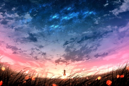 云 星星 户外 夜晚 田野 动漫 阳光 天空  电脑壁纸 4K壁纸 3840x2160