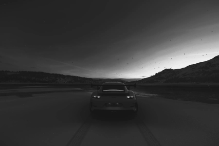 极简主义 黑暗 天空 汽车 驾驶 车牌 车辆 尾灯 单色 风景 跑车 4K壁纸 3840x2160